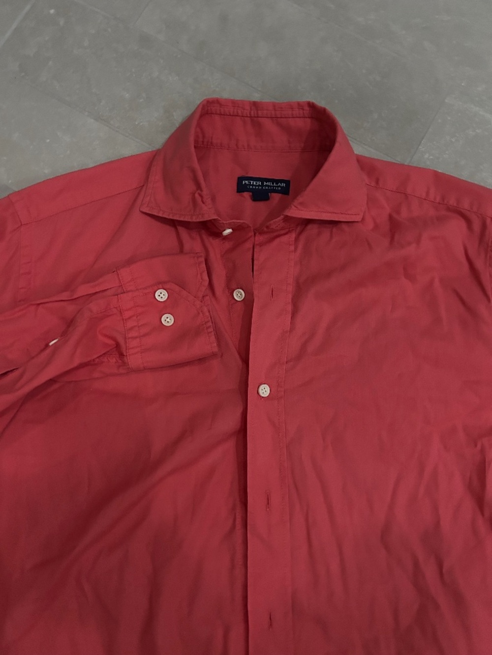 Peter Millar Crown Crafted sz S Men coral button up cotton long sleeve shirt EUC
